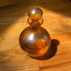 ( SOLD ) - Vintage MCM Iridescent Globular Amber Decanter
